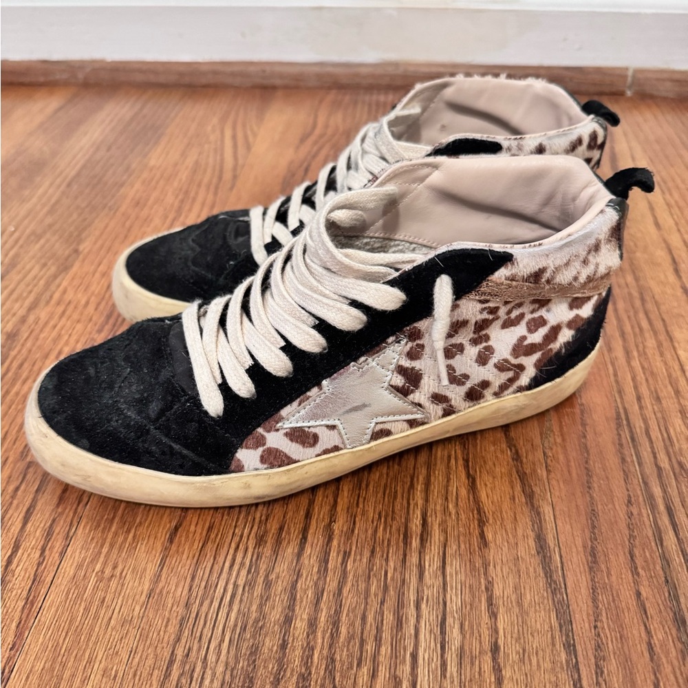 Golden Goose High-Top Leopard Print Sneakers - Black, Brown & White